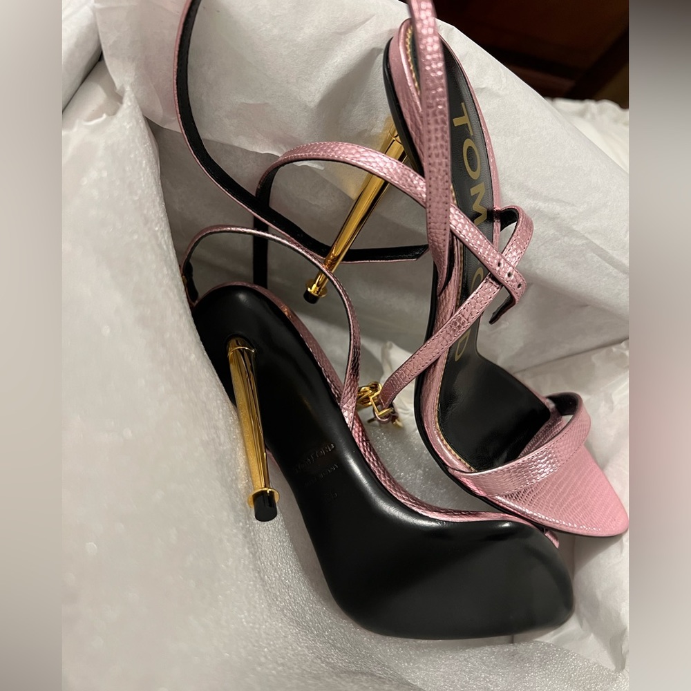 TOM FORD Printed Lizard Padlock Pointy Naked Sandal 105 - Picture 5 of 6